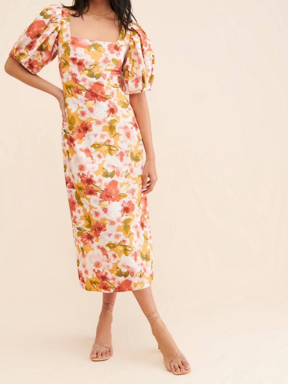 NEW Anthropologie Moon River Square Neck Puff-Sleeve Dress Linen Blend NWT.   13